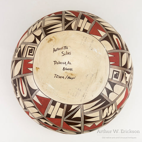 Large Hopi-Tewa Polychrome Bowl by Antoinette Silas