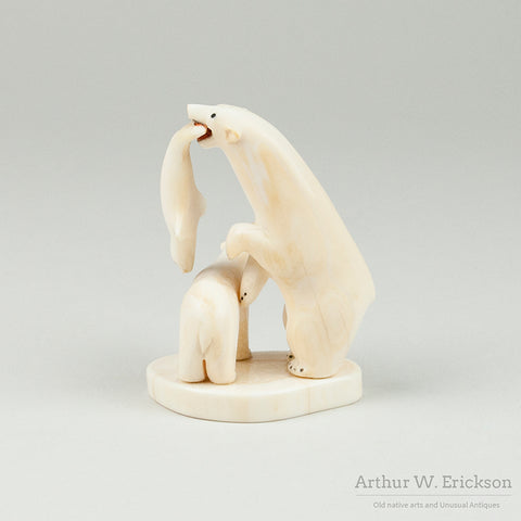 Inuit Ivory Polar Bears with Freshly Caught Seal