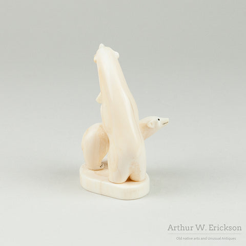 Inuit Ivory Polar Bears with Freshly Caught Seal