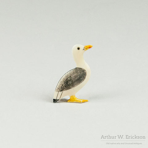 Inuit Carved Seagull Pin by J Mayac