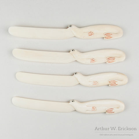 Set of 4 Nunivak Ivory Knives with Seal Handles