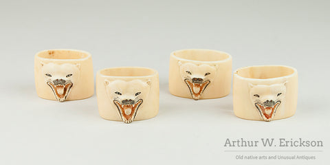Set of Four Polar Bear Walrus Ivory Napkin Rings