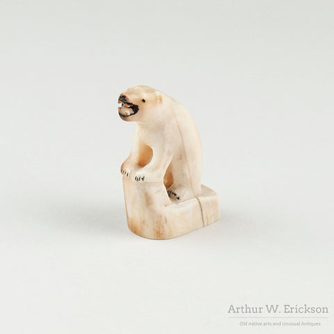 Walrus Ivory Carved Polar Bear on Base