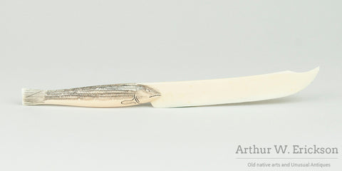 Walrus Ivory Inuit Carved letter opener with fish handle