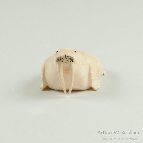 Plump Eskimo Carved Ivory Walrus