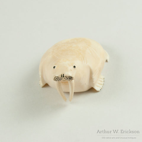 Plump Eskimo Carved Ivory Walrus