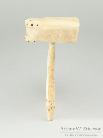Carved Walrus Ivory Gavel with Seal Heads