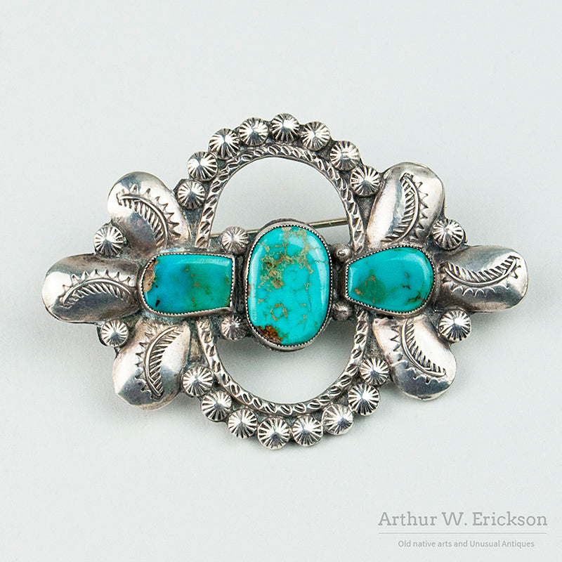 Unusual Navajo Silver and Turquoise Pin