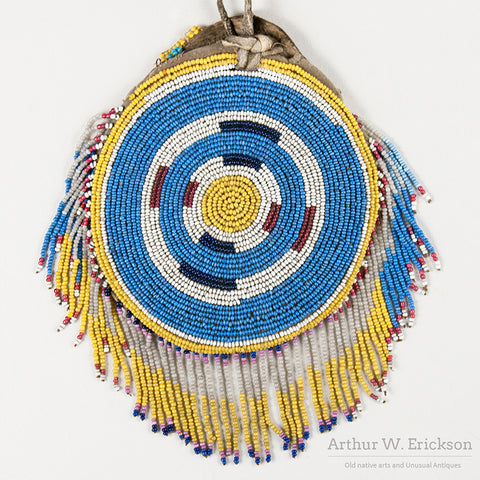 Circular Beaded Indian Bag with Beaded Fringe