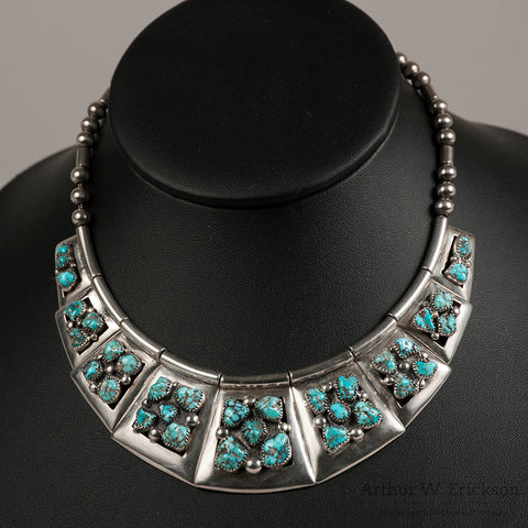 Frank Patania Sr. Sterling Silver and Nugget Turquoise Necklace