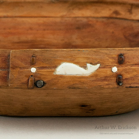 Large Yupik Wood Food Bowl with Ivory Inlay