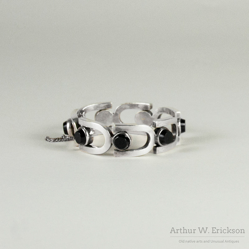 Antonio Pineda 970 Silver and Onyx Modernist Bracelet
