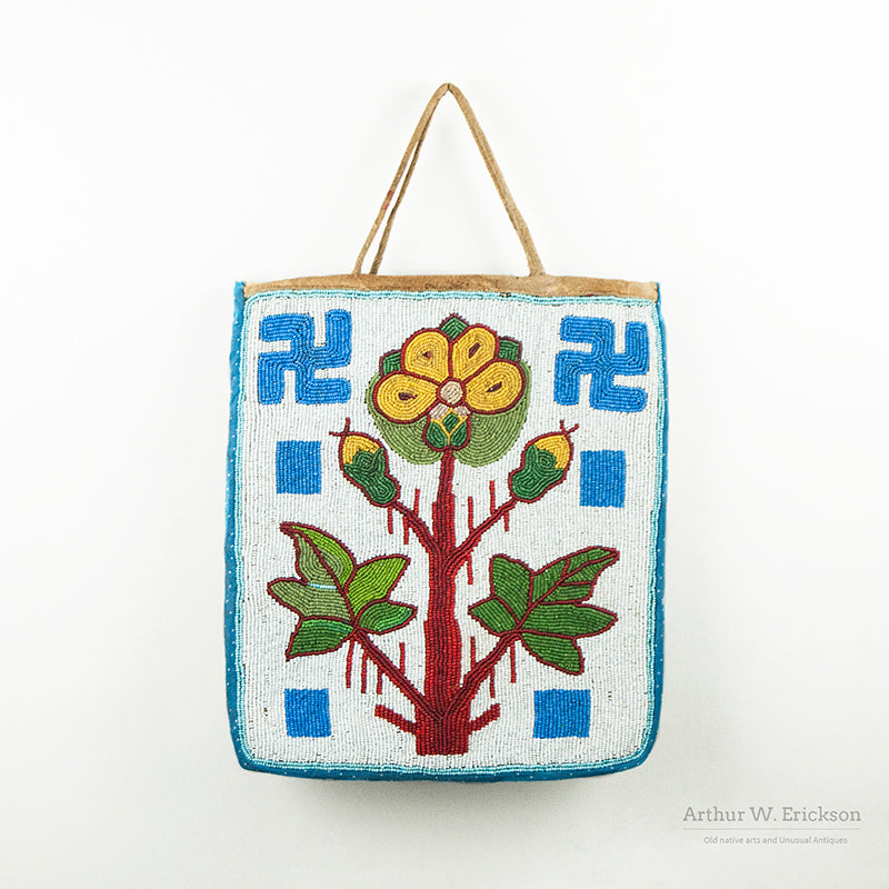 Plateau Beaded Bag with Flower and Whirling Log Design