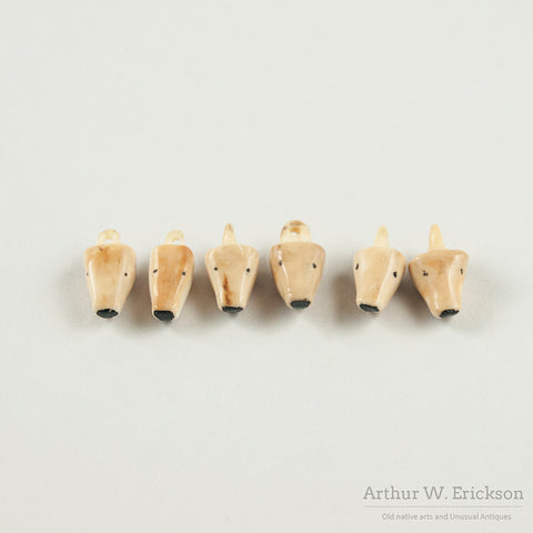 Six Bear Head Carved IvoryButtons