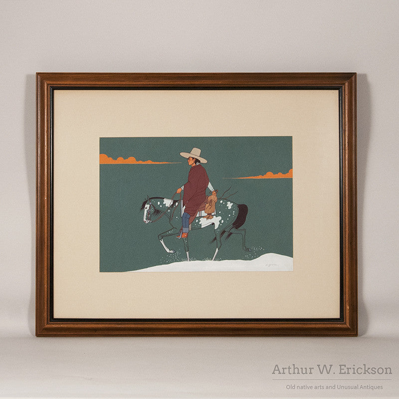 Beatien Yazz Painting of Navajo Man on Horseback in Snow - Arthur W. Erickson