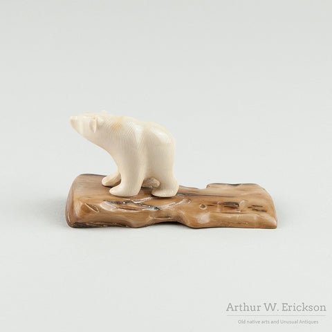Carved Polar Bear on Mammoth Ivory Base