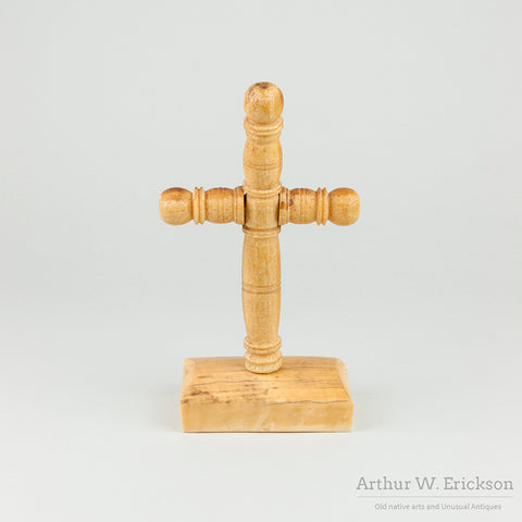 Carved Walrus Ivory Russian Cross on Ivory Base