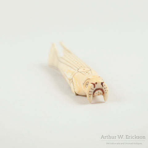Nunivak Carved and Scrimshawed Ivory Walrus Attachment