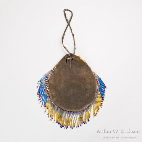 Circular Beaded Indian Bag with Beaded Fringe