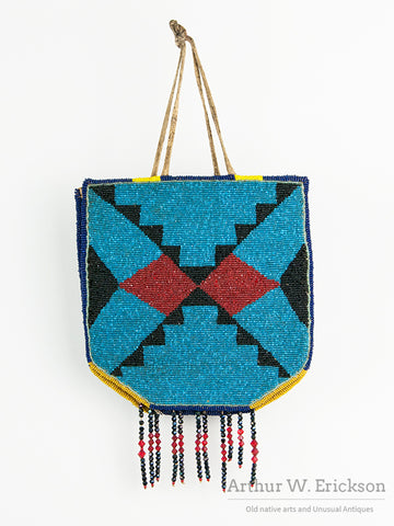 Double-Sided Plateau Beaded Flat Bag with Bead Fringe