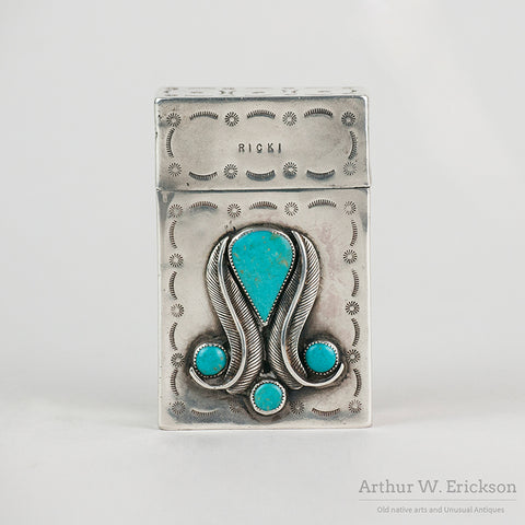 Mid-20th Century Navajo Sterling Silver Cigarette Case with Turquoise
