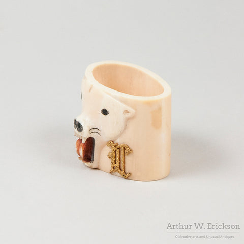 Carved Ivory Polar Bear Head Napkin Ring