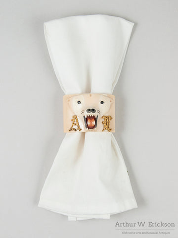 Carved Ivory Polar Bear Head Napkin Ring