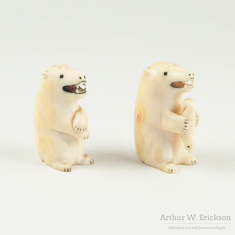 Eskimo Carved Polar Bear Salt and Pepper Shakers