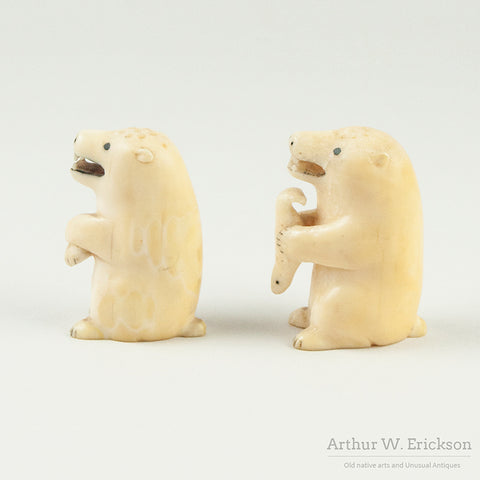 Eskimo Carved Polar Bear Salt and Pepper Shakers