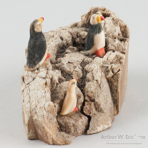 Eskimo Carved Puffin Rookery