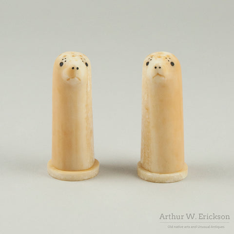Eskimo Carved Seal Head Salt and Pepper Shakers