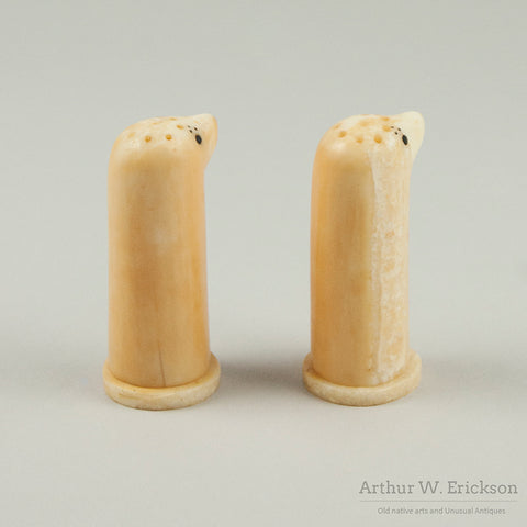 Eskimo Carved Seal Head Salt and Pepper Shakers