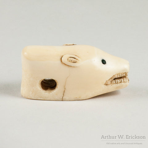Eskimo Carved Ivory Polar Bear Head Amulet