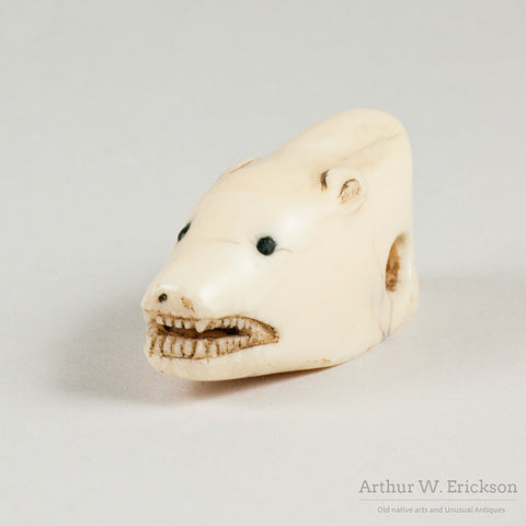 Eskimo Carved Ivory Polar Bear Head Amulet