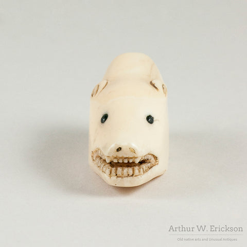 Eskimo Carved Ivory Polar Bear Head Amulet
