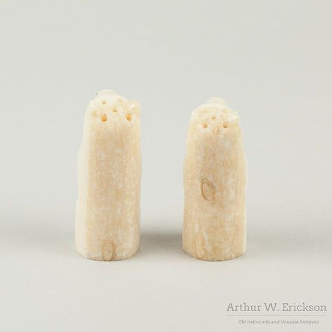 Eskimo Carved Walrus Ivory Polar Bear Salt and Pepper Shakers