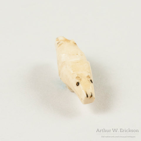 Eskimo Carved Walrus Ivory Two Bear headed Button