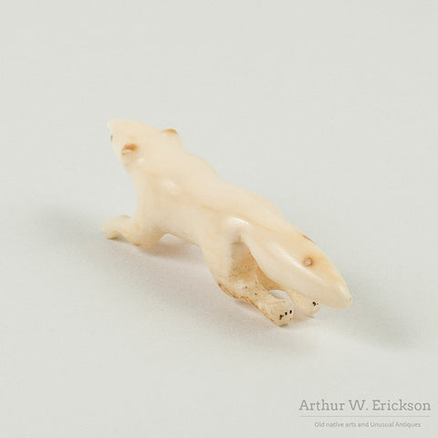 Eskimo Carved Walrus Ivory Winter Fox