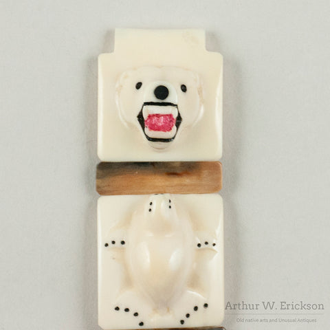 Eskimo Ivory Polar Bear and Seal Carved Watch Band by W. Okpowruk