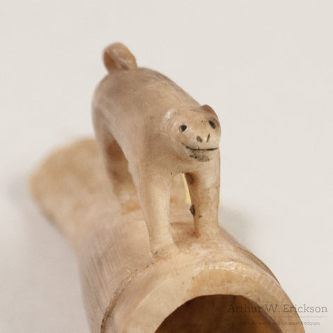 Eskimo Carved Cigar Holder with Gaurd Dog