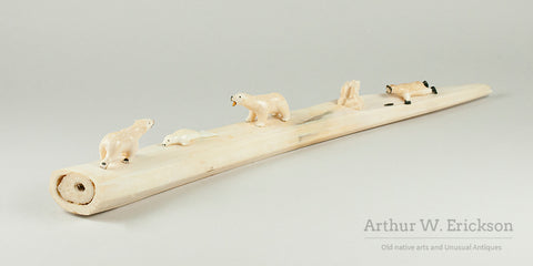 Eskimo Carved Ivory Hunting Tableau