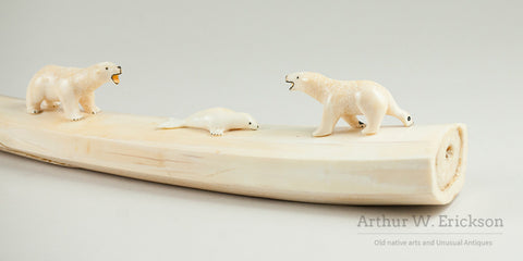 Eskimo Carved Ivory Hunting Tableau