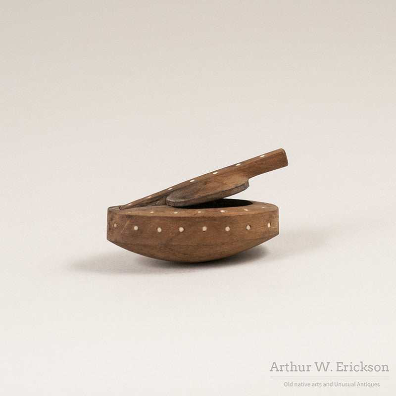 Eskimo Carved wood Snuff Box with Inlaid ivory - Arthur W. Erickson - 1