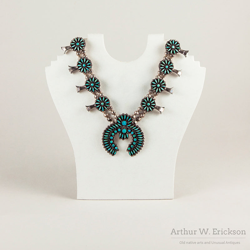 Fine Zuni Needle Point Squash Blossom Necklace