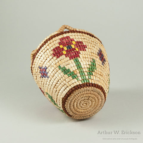 Fully Imbricated Klickitat Basket By Elsie Kunakai (Thomas) with Flower Motif