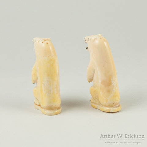 Large Eskimo Carved Polar Bear Salt and Pepper Shakers