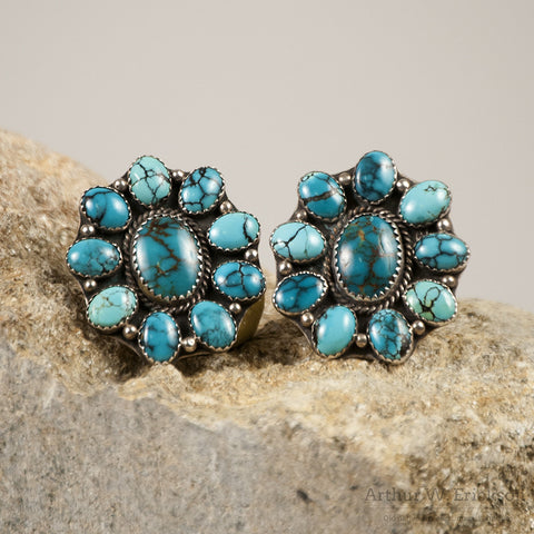 Large Turquoise Cluster Earrings - Arthur W. Erickson - 1