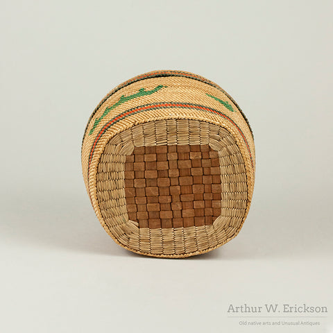 Makah Lidded Basket with woven "1918" and "Ellen"