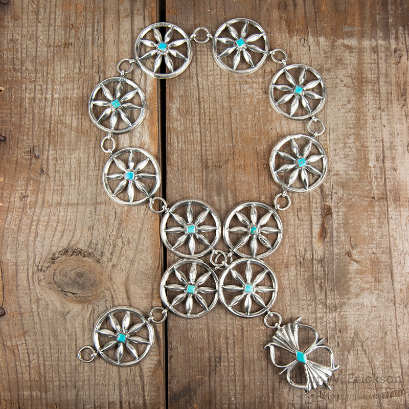 Navajo Silver and Turquoise Link Concho Belt
