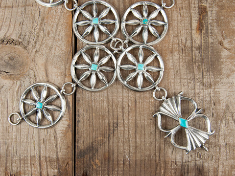 Navajo Silver and Turquoise Link Concho Belt